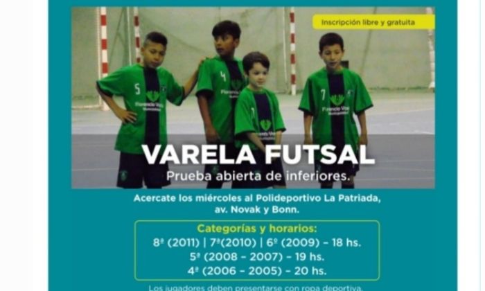Pruebas abiertas para “Varela Futsal” en el Polideportivo La Patriada