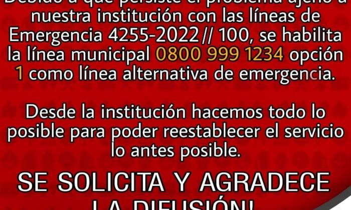 Atención:  el número provisorio de los Bomberos Voluntarios de Varela es el 0800-999-1234 (opción 1)