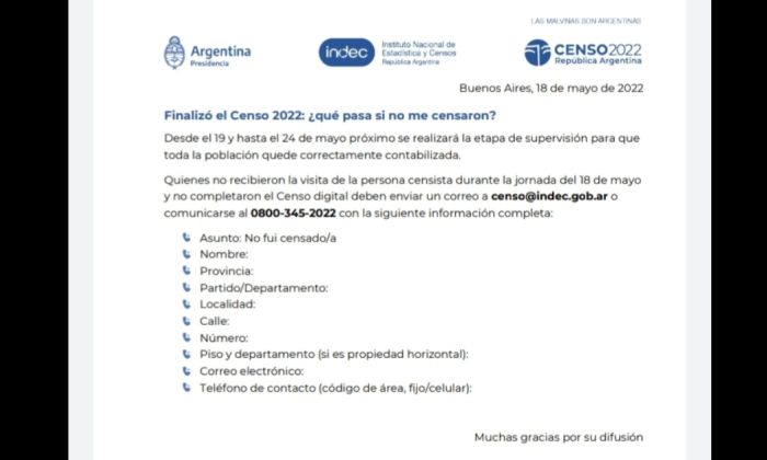 Finalizó el censo 2022 ¿Qué pasa si no me censaron?