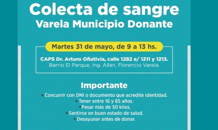 Florencio Varela Municipio Donante, colecta de sangre en barrio El Parque