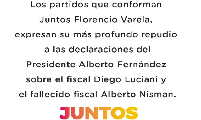 Los partidos de Juntos F. Varela repudiaron las declaraciones de Alberto Fernández