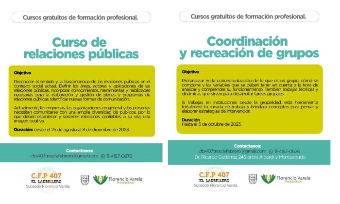 Florencio Varela - Educación y empleo: nuevos cursos gratuitos