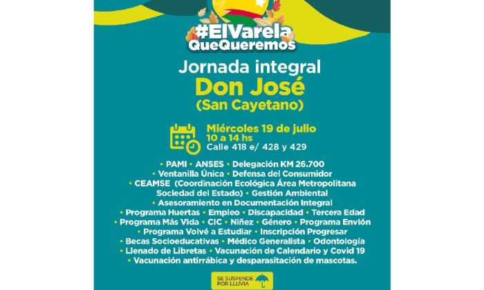 Florencio Varela – 19 de julio “Jornada integral” en Don José