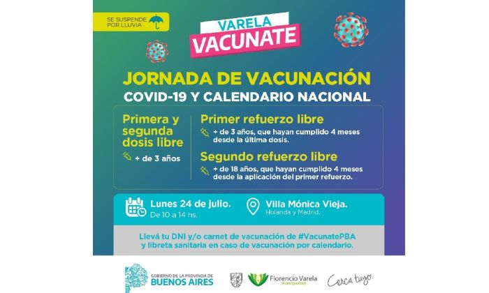 Florencio Varela – Jornada de vacunación - 24 de julio en Villa Mónica Vieja