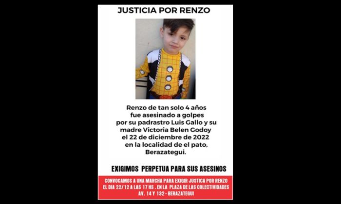 Berazategui - Justicia por Renzo, asesinado hace un año por su madre y su padrastro